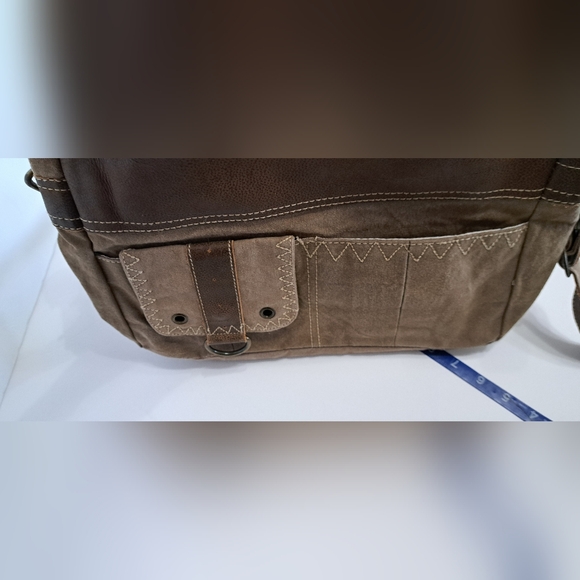 Myra Khaki Canvas with Leather Crossbody Bag. Adjustable strap - Picture 8 of 10